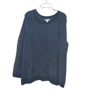 Dana Buchman Black Chunky Knit Sweater Tunic w/Metallic Thread Embellishment XL